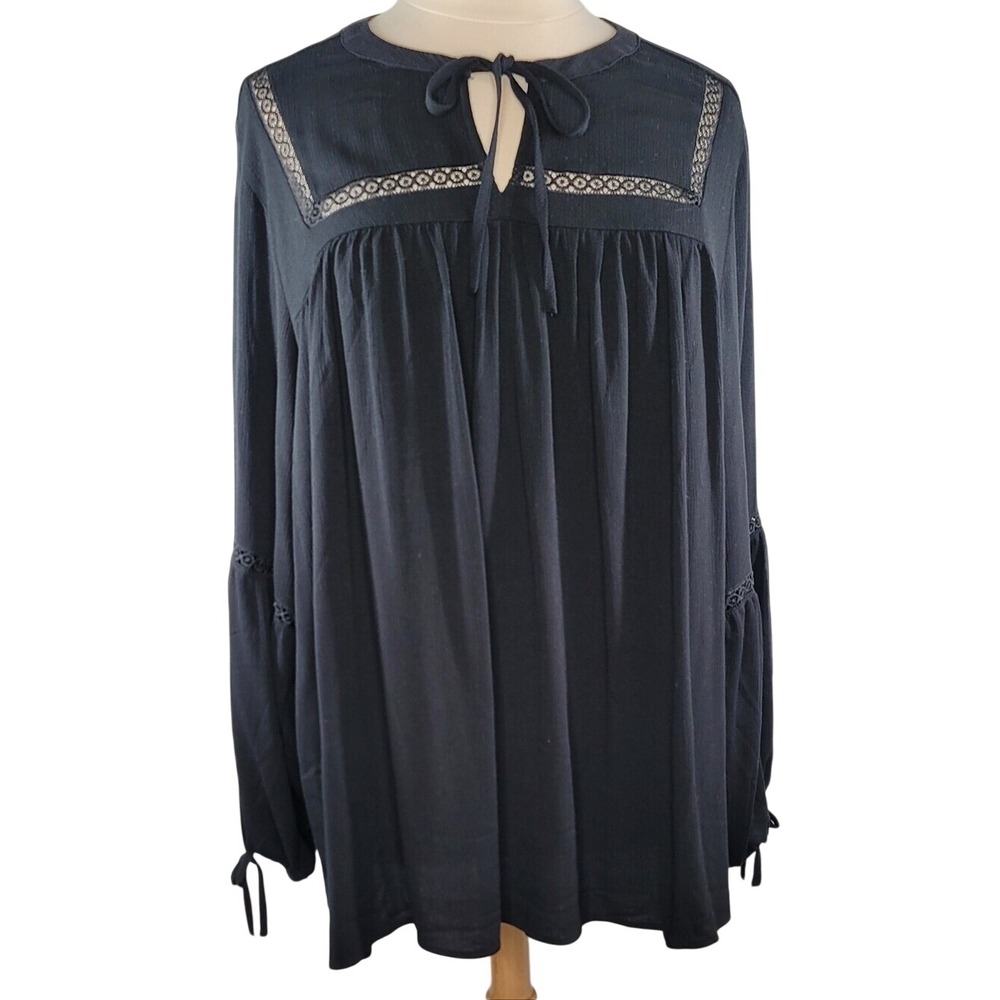 Torrid Black Boho  Peasant‎ Tie-Neck Blouse